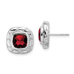 Sterling Silver Rhodium Plated Garnet Earrings