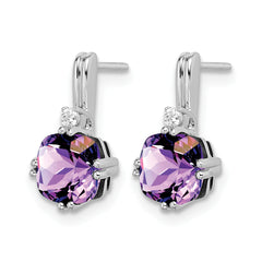 10k White Gold Cushion Amethyst and Diamond Earrings