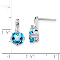 10k White Gold Cushion Blue Topaz and Diamond Earrings