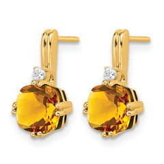 10k Cushion Citrine and Diamond Earrings