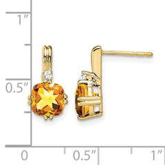 10k Cushion Citrine and Diamond Earrings