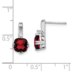 10k White Gold Cushion Garnet and Diamond Earrings
