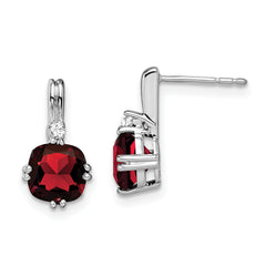 10k White Gold Cushion Garnet and Diamond Earrings