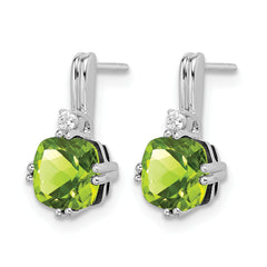 10k White Gold Cushion Peridot and Diamond Earrings