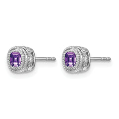 10k White Gold Cushion Amethyst and Diamond Earrings