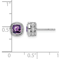 10k White Gold Cushion Amethyst and Diamond Earrings