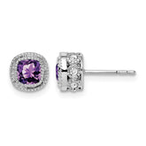 10k White Gold Cushion Amethyst and Diamond Earrings