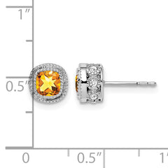 10k White Gold Cushion Citrine and Diamond Earrings