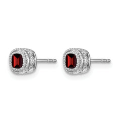 10k White Gold Cushion Garnet and Diamond Earrings