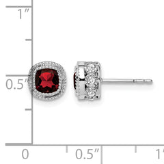 10k White Gold Cushion Garnet and Diamond Earrings