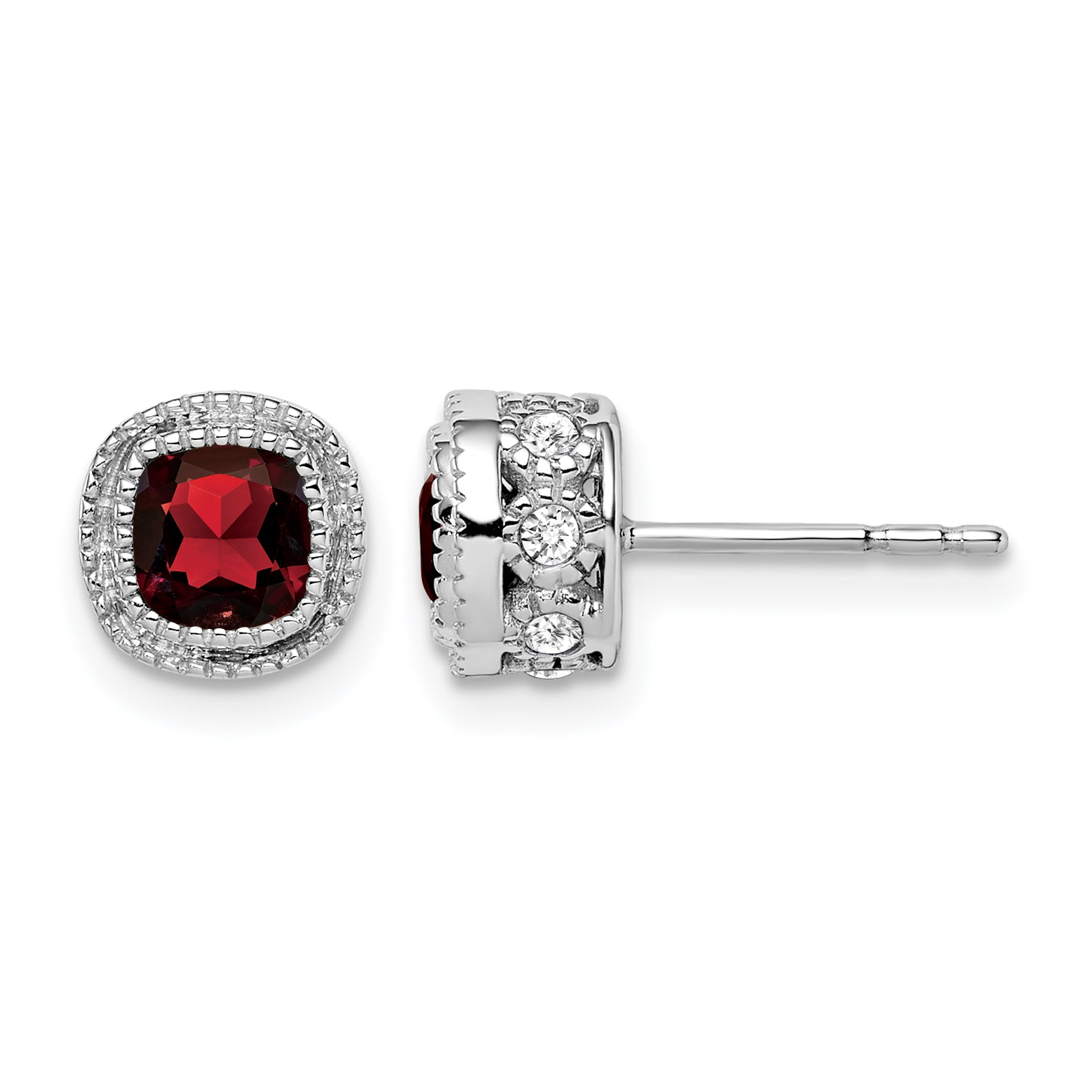 10k White Gold Cushion Garnet and Diamond Earrings
