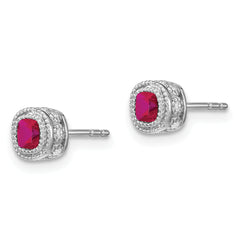 10k White Gold Cushion Ruby and Diamond Earrings