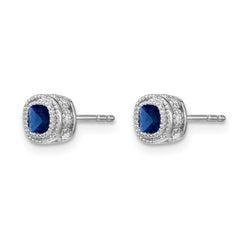 10k White Gold Cushion Sapphire and Diamond Earrings