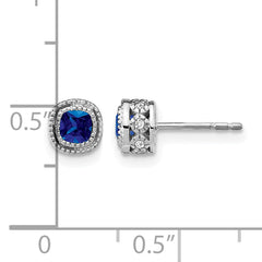 10k White Gold Cushion Sapphire and Diamond Earrings