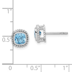 10k White Gold Cushion Blue Topaz Earrings