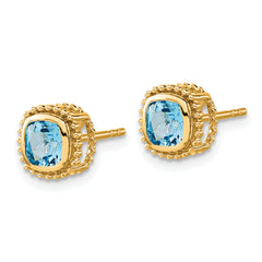 10k Cushion Blue Topaz Earrings