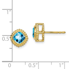 10k Cushion Blue Topaz Earrings