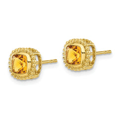 10k Cushion Citrine Earrings