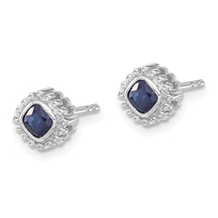 10k White Gold Cushion Sapphire Earrings