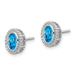 10k White Gold Oval Blue Topaz Post Earrings
