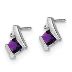 10k White Gold Cushion Amethyst and Diamond Earrings