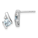 10k White Gold Cushion Aquamarine and Diamond Earrings