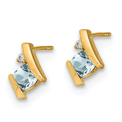 10k Yellow Gold Cushion Aquamarine and Diamond Earrings