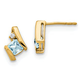 10k Yellow Gold Cushion Aquamarine and Diamond Earrings