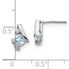 Sterling Silver Antique Cushion Aquamarine and Diamond Earrings