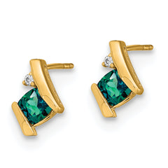 10k Yellow Gold Cushion Cr. Alexandrite and Diamond Earrings