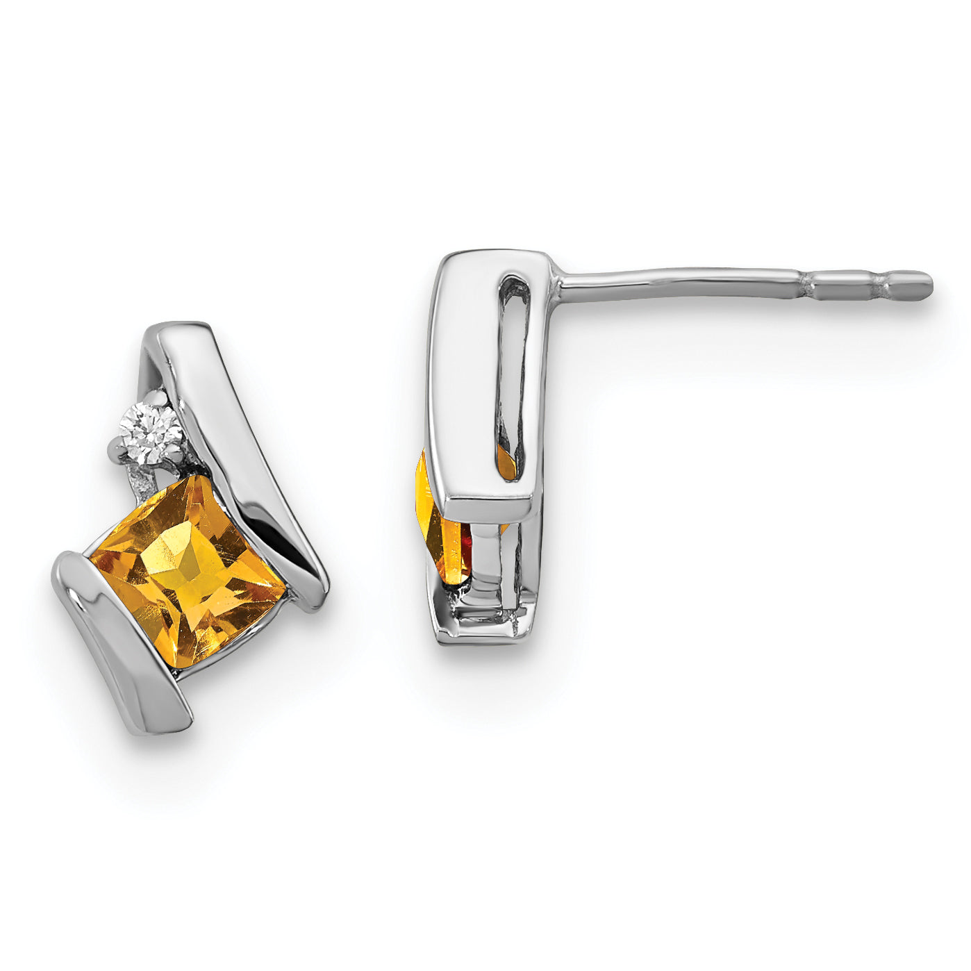 10k White Gold Cushion Citrine and Diamond Earrings
