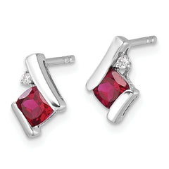 10k White Gold Cushion Cr. Ruby and Diamond Earrings