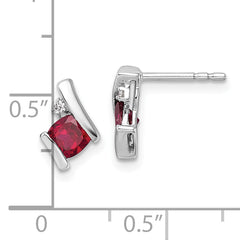 10k White Gold Cushion Cr. Ruby and Diamond Earrings