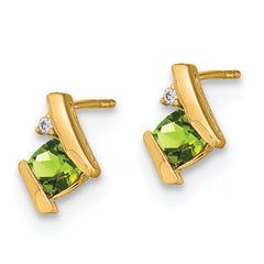 10k Yellow Gold Cushion Peridot and Diamond Earrings