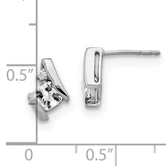 Sterling Silver Antique Cushion White Topaz and Diamond Earrings