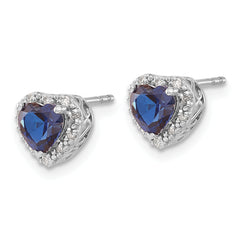 Sterling Silver Rhodium-plated Created Sapphire and Diamond Earrings