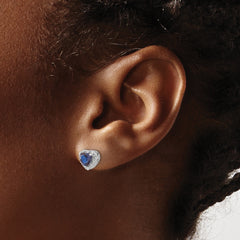 Sterling Silver Rhodium-plated Created Sapphire and Diamond Earrings