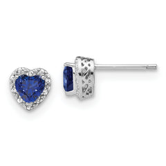 Sterling Silver Rhodium-plated Created Sapphire and Diamond Earrings