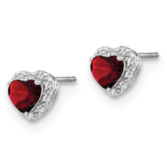 Sterling Silver Rhodium-plated Garnet and Diamond Earrings