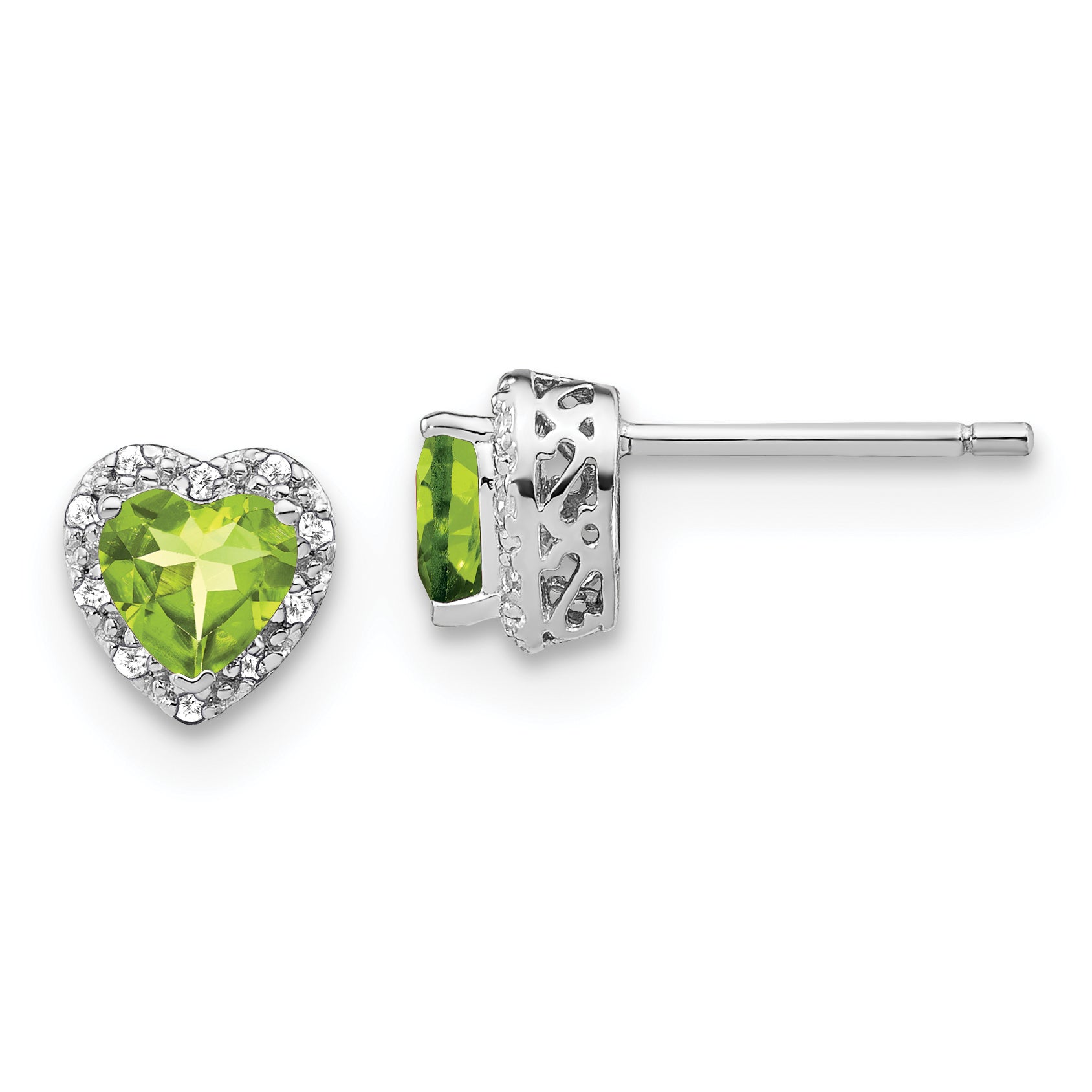 Sterling Silver Rhodium-plated Peridot and Diamond Earrings