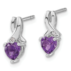 Sterling Silver Rhodium-plated Amethyst and Diamond Earrings