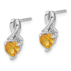Sterling Silver Rhodium-plated Citrine and Diamond Earrings