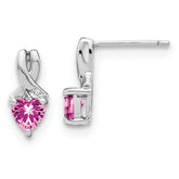 Sterling Silver Rhod-plated Created Pink Sapphire/Diamond Earrings