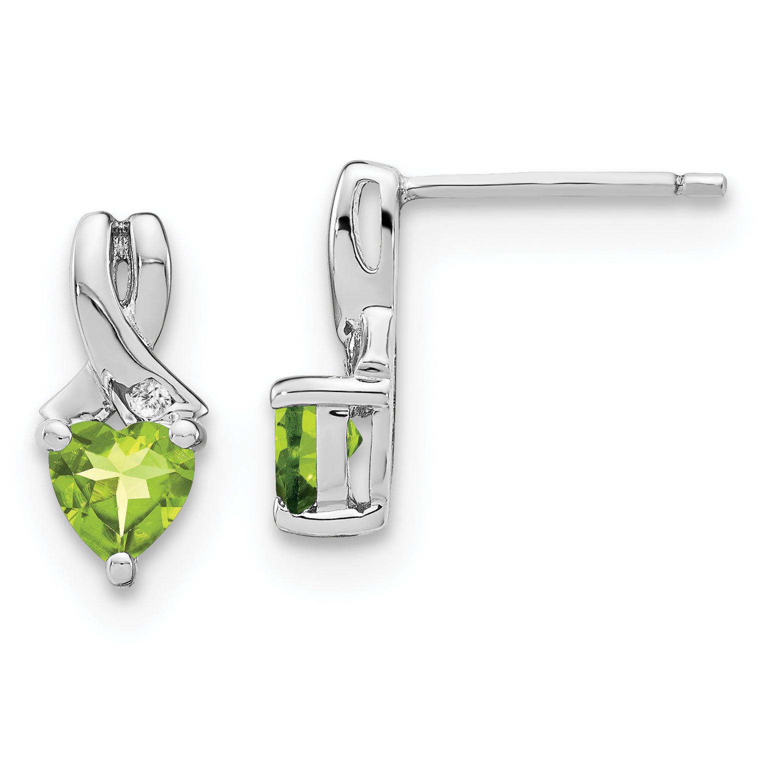 Sterling Silver Rhodium-plated Peridot and Diamond Earrings