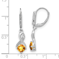 Sterling Silver Rhodium-plated Citrine and Diamond Earrings