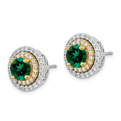 14K Two-Tone Lab Grown VS/SI+ G+ Dia and Created Emerald Earrings