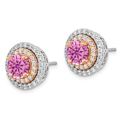 14k Two Tone 1 carat Lab Grown Diamond VS/SI+ G+ and Lab Created Pink Sapphire Round Post Earrings