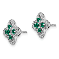 14k White Gold 1/3 carat Lab Grown Diamond VS/SI+ G+ and Created Emerald Complete Fashion Post Earrings