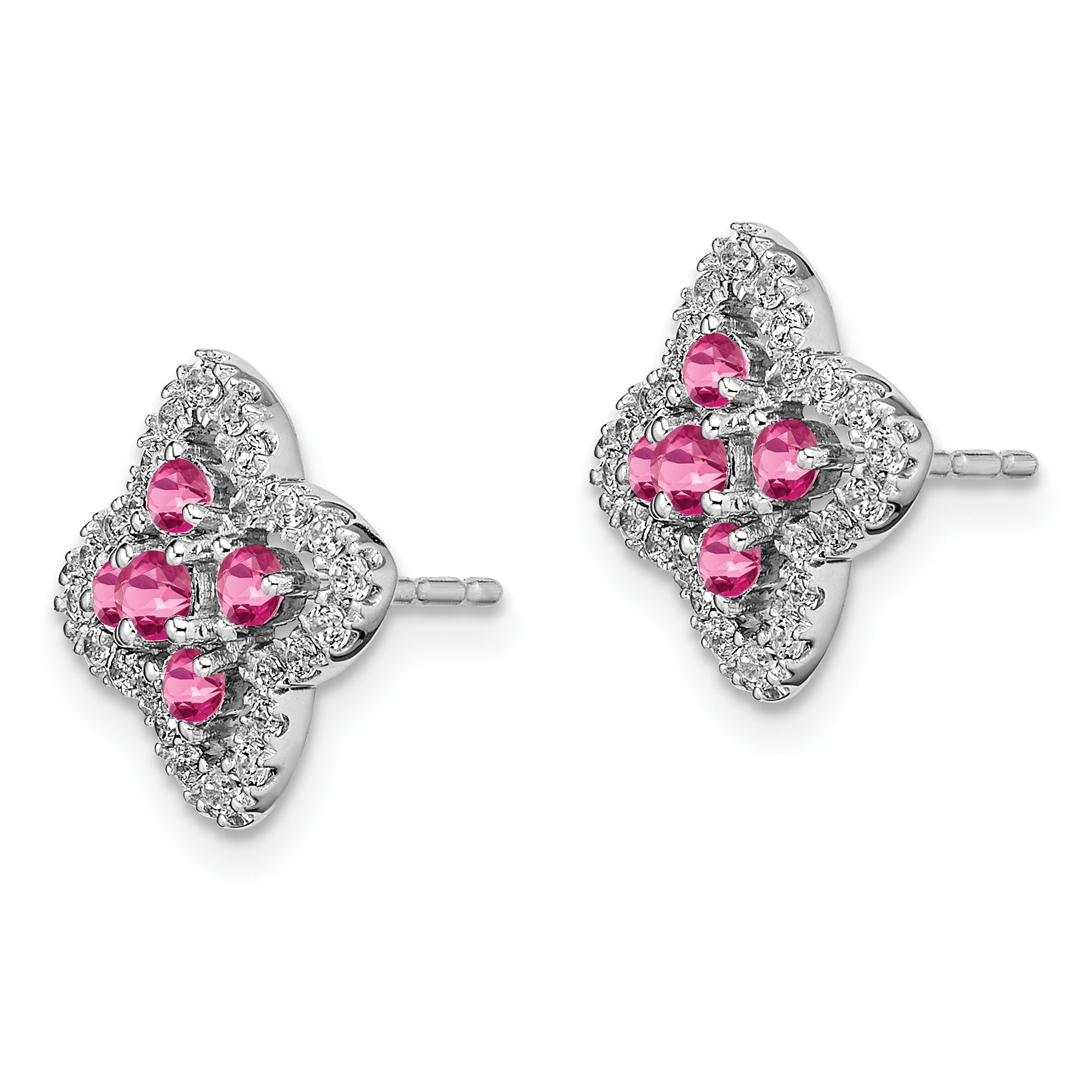 14k White Gold 1/3 carat Lab Grown Diamond VS/SI+ G+ and Lab Created Pink Sapphire Fancy Post Earrings
