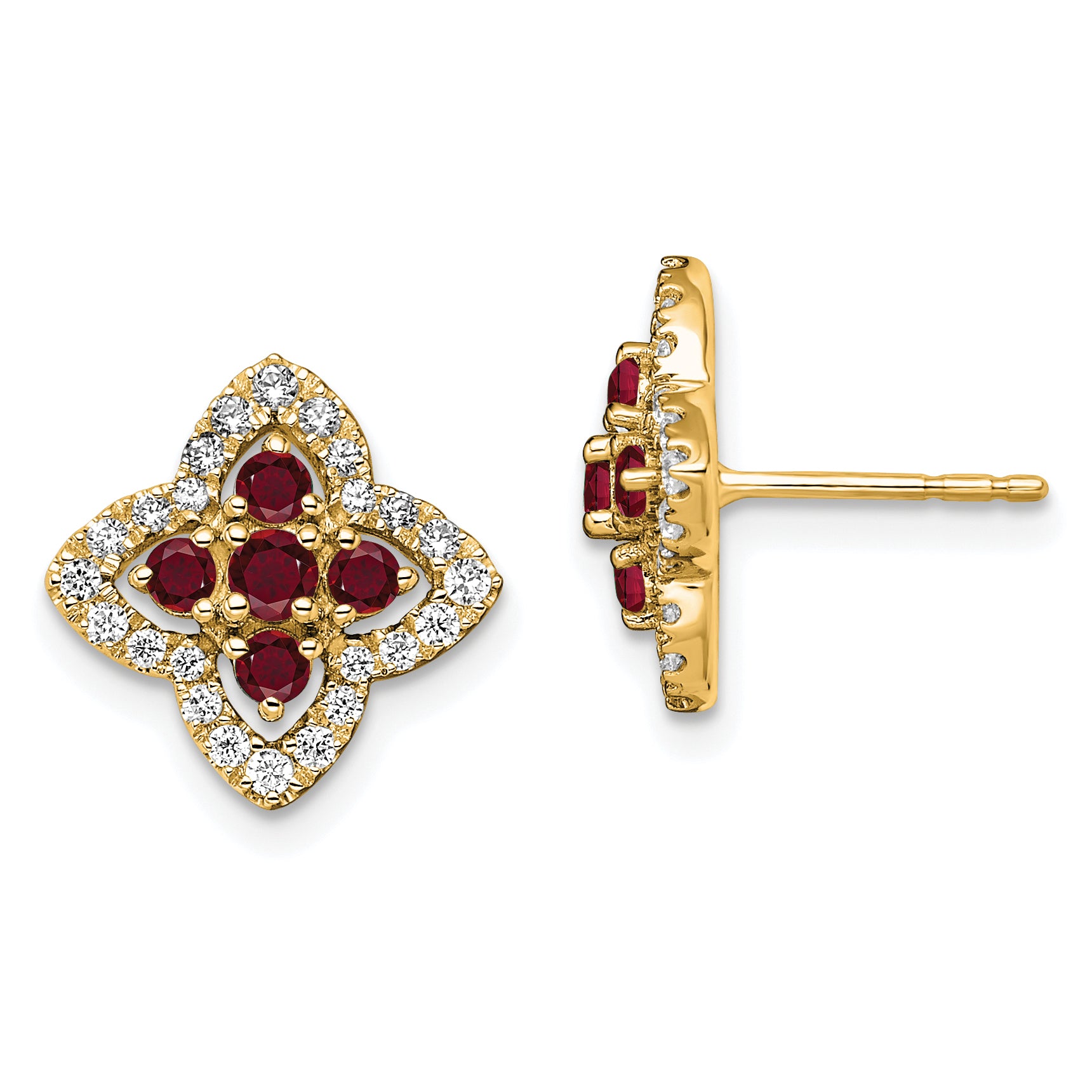 14k 1/3 carat Lab Grown Diamond VS/SI+ G+ and Created Ruby Complete Fashion Post Earrings